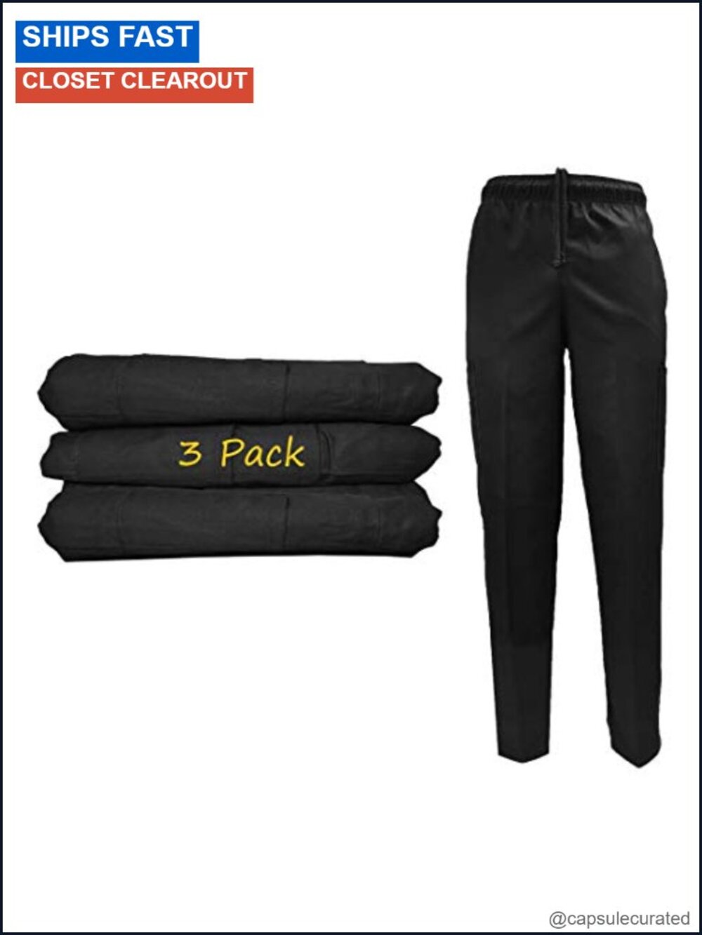 6-Pocket Chef Cargo Pants, Poly-Cotton Twill, Elastic Waist, Drawstring